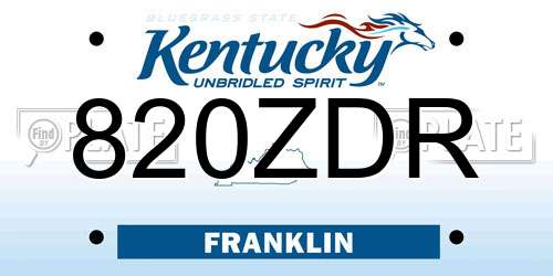 820ZDR Kentucky License Plate