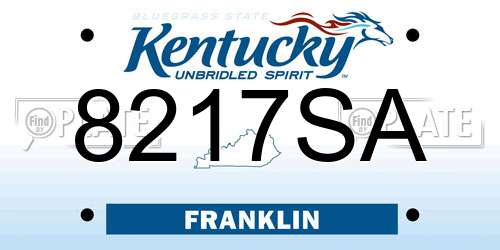 8217SA Kentucky License Plate