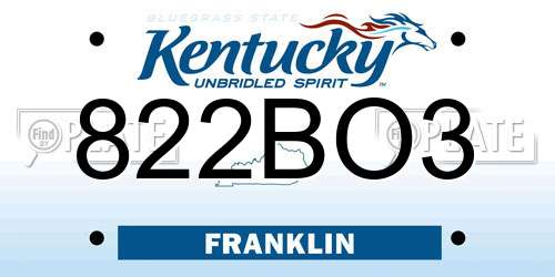 822BO3 Kentucky License Plate