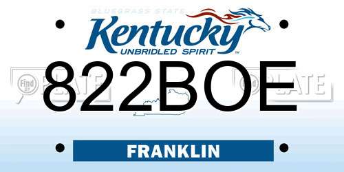 822BOE Kentucky License Plate