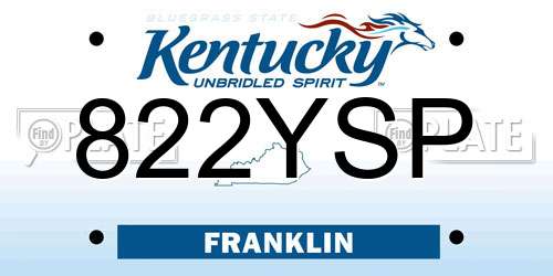822YSP Kentucky License Plate