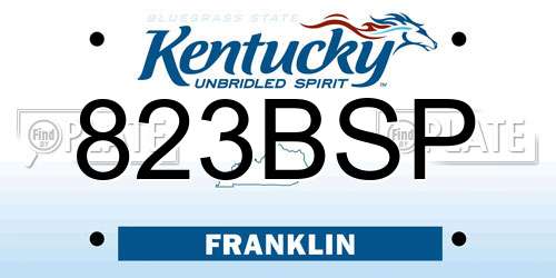823BSP Kentucky License Plate