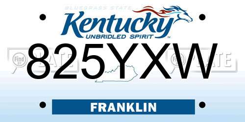 825YXW Kentucky License Plate