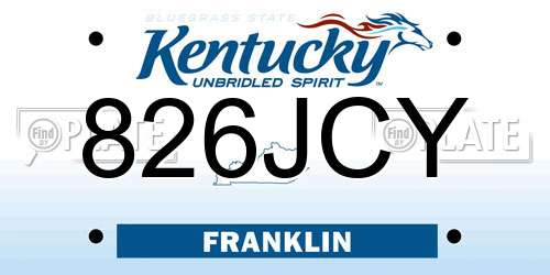 826JCY Kentucky License Plate