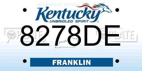 8278DE Kentucky License Plate