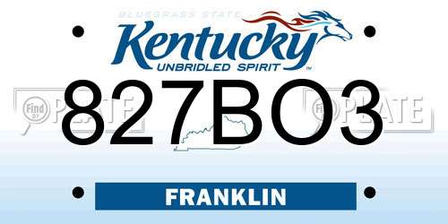 827BO3 Kentucky License Plate