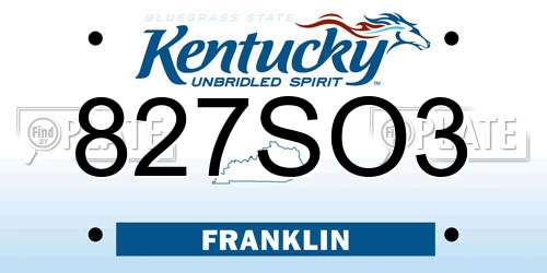827SO3 Kentucky License Plate