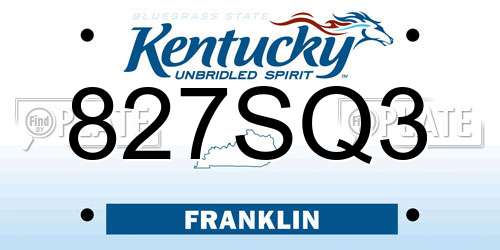 827SQ3 Kentucky License Plate
