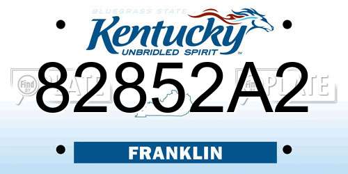 82852A2 Kentucky License Plate