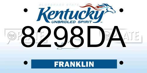 8298DA Kentucky License Plate