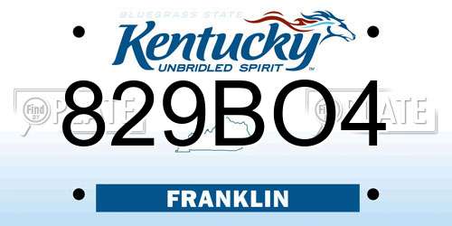 829BO4 Kentucky License Plate
