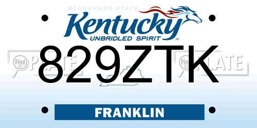 829ZTK Kentucky License Plate