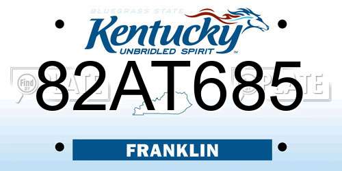 82AT685 Kentucky License Plate
