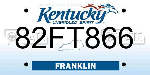 82FT866 Kentucky License Plate