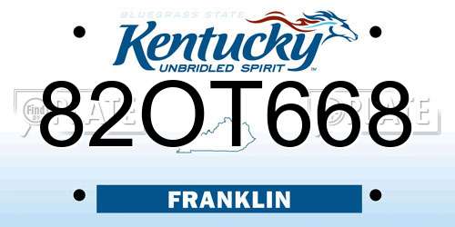 82OT668 Kentucky License Plate
