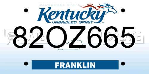 82OZ665 Kentucky License Plate