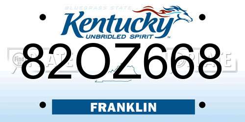 82OZ668 Kentucky License Plate