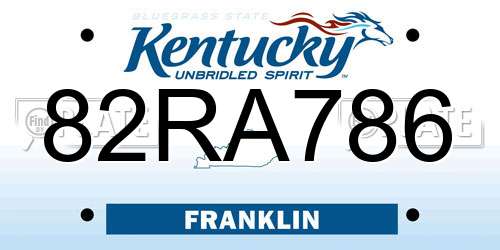 82RA786 Kentucky License Plate