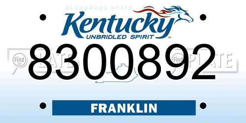 8300892 Kentucky License Plate