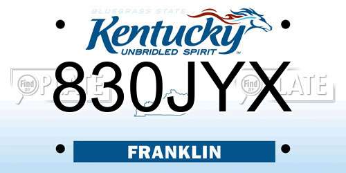 830JYX Kentucky License Plate