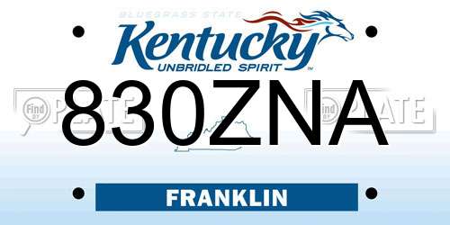 830ZNA Kentucky License Plate