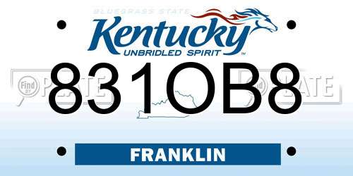 831OB8 Kentucky License Plate