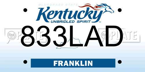 833LAD Kentucky License Plate