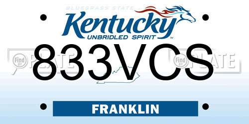 833VCS Kentucky License Plate