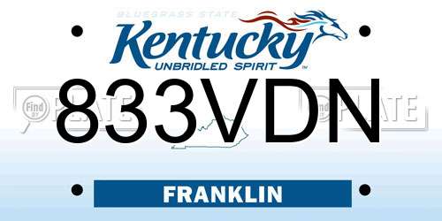 833VDN Kentucky License Plate