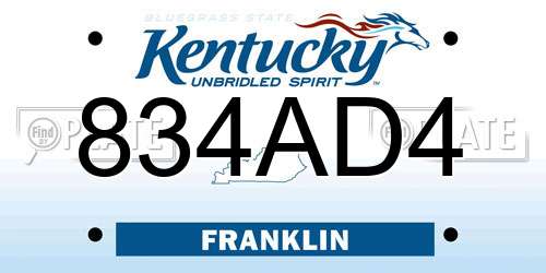 834AD4 Kentucky License Plate