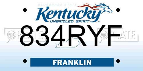 834RYF Kentucky License Plate