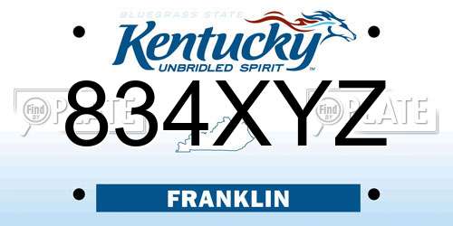 834XYZ Kentucky License Plate