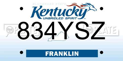 834YSZ Kentucky License Plate