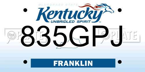 835GPJ Kentucky License Plate