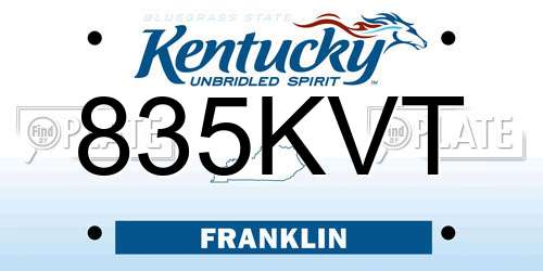 835KVT Kentucky License Plate