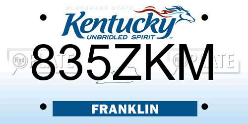 835ZKM Kentucky License Plate