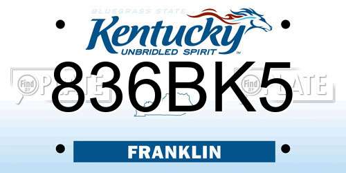 836BK5 Kentucky License Plate