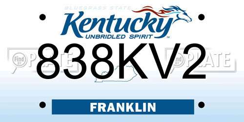 838KV2 Kentucky License Plate