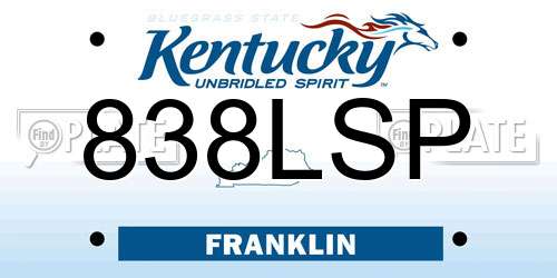 838LSP Kentucky License Plate