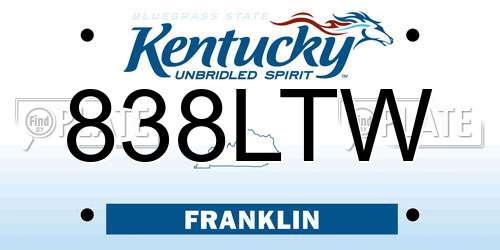 838LTW Kentucky License Plate