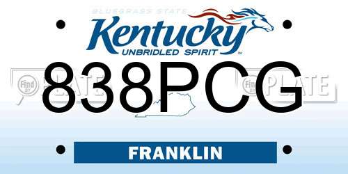 838PCG Kentucky License Plate