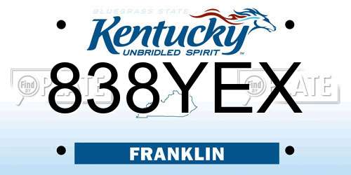 838YEX Kentucky License Plate