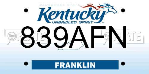 839AFN Kentucky License Plate