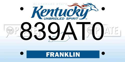 839AT0 Kentucky License Plate