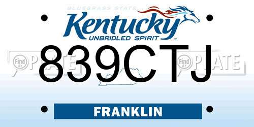 839CTJ Kentucky License Plate