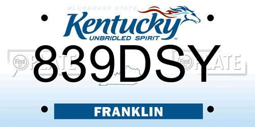 839DSY Kentucky License Plate