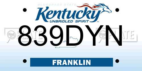 839DYN Kentucky License Plate