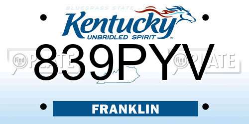 839PYV Kentucky License Plate