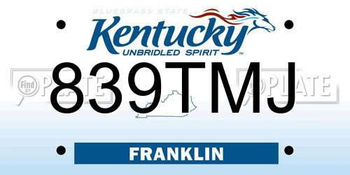 839TMJ Kentucky License Plate