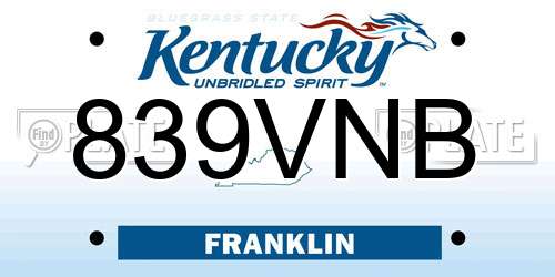 839VNB Kentucky License Plate